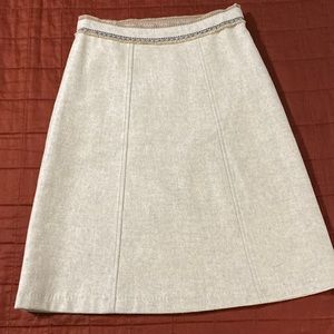 Gap Wool Blend A-Line Fringe Boho Trim Oatmeal Lined Midi Skirt Academia Preppy